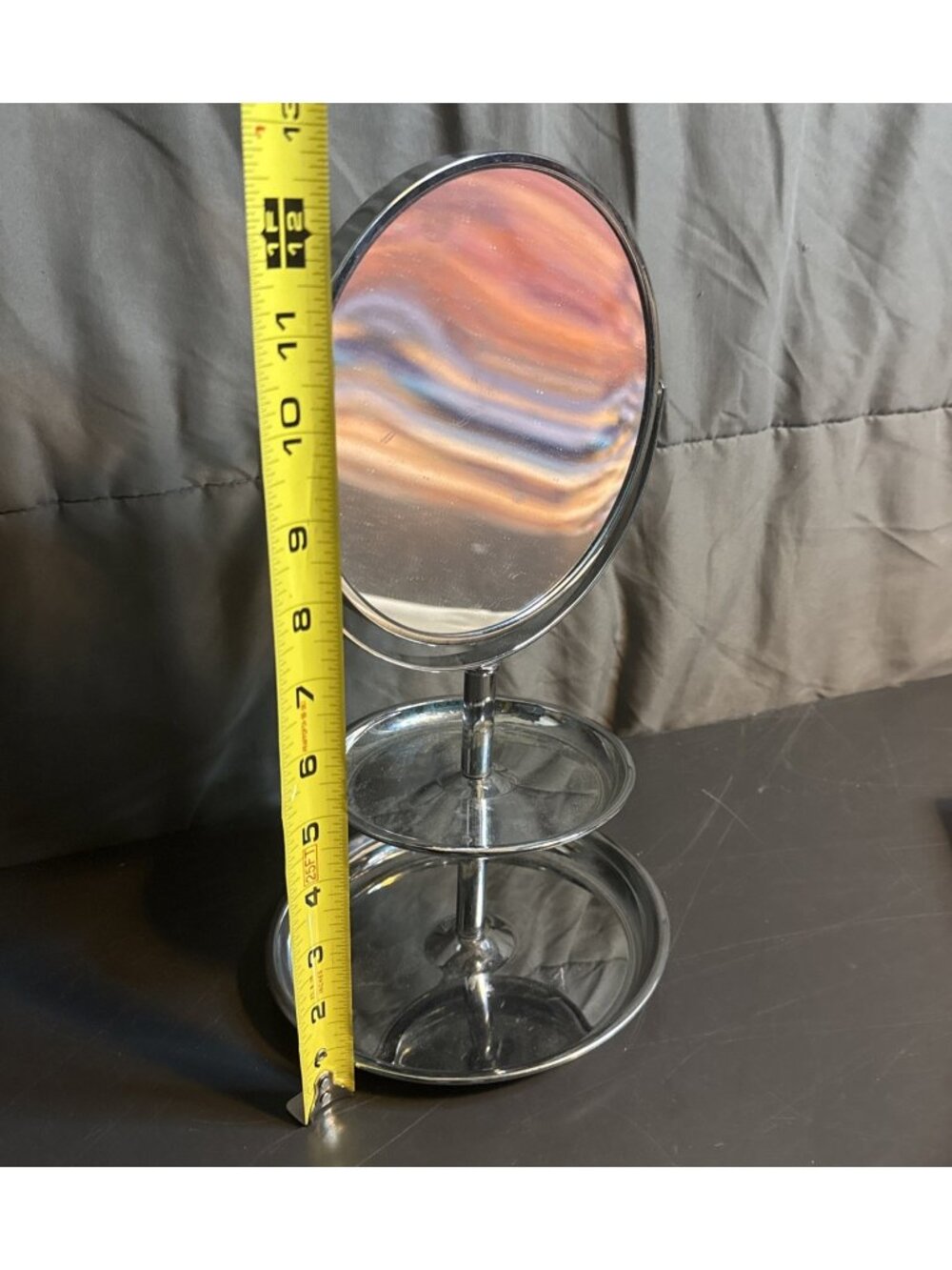 Unbranded Silver Metal Stand Up Shaving Mirror Magnify Two Tiered Shelf Holders